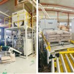 Dây chuyền đóng gói viên gỗ 15kg cân đóng gói đã sẵn sàng để giao hàng